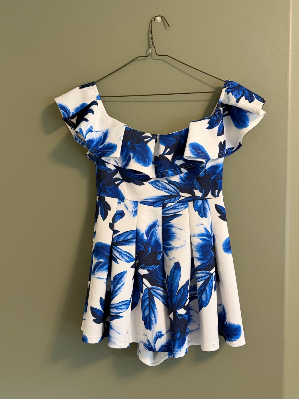 Blue Floral Off-Shoulder Skater playsuit